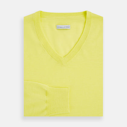 Bright Yellow Cashmere V-neck Jumper Image 3