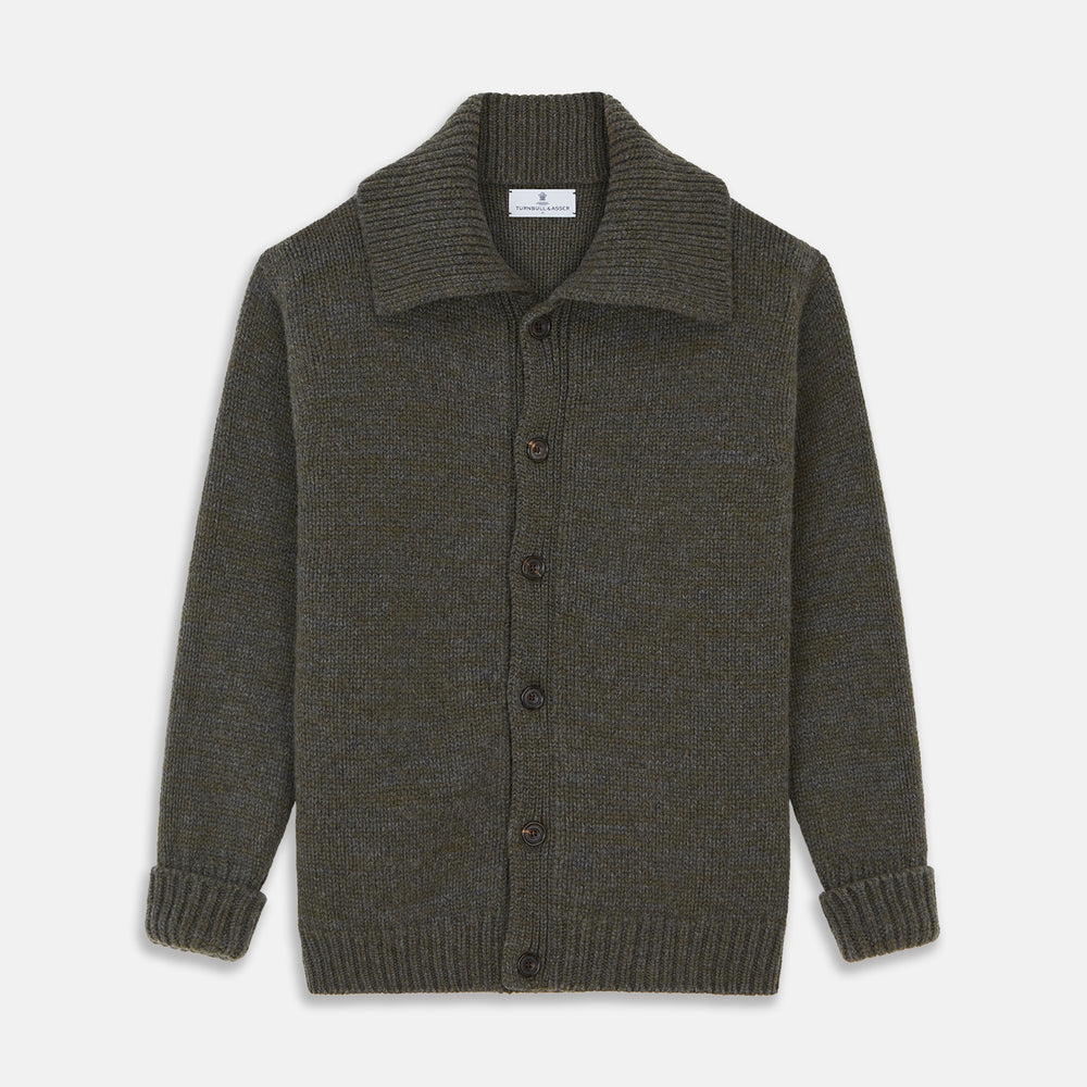Green and Grey Cashmere Melange Lowry Cardigan