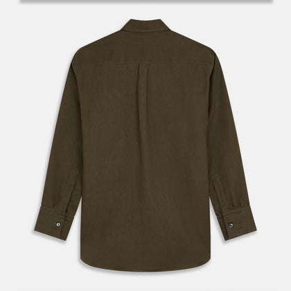 Khaki Green Linen Weekend Fit Langston Shirt Image 4