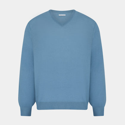 Pale Blue Fine Merino V-Neck Jumper