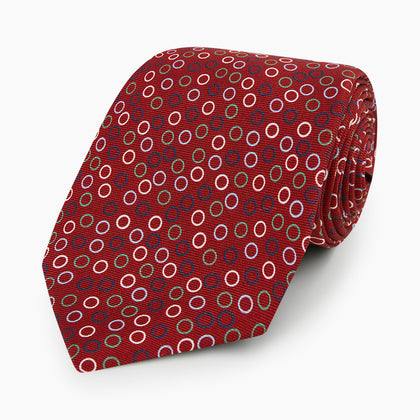Pink and Navy Circle Red Silk Tie Image 4