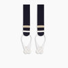 View 3 of product A pair of Turnbull & Asser Navy Adjustable Felt Braces, featuring pure wool boxcloth, white leather button loops, and gold-toned metal details, shown vertically on a plain white background. Expertly crafted in England for timeless style.
