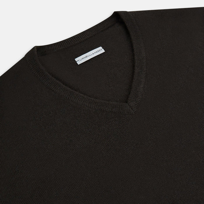 Dark Brown Cashmere V-Neck Jumper Image 1