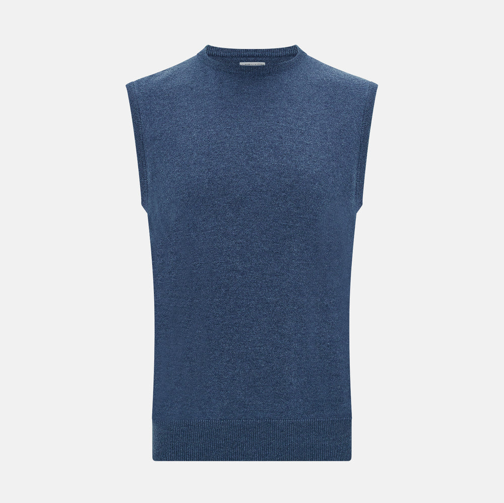 Pacific Blue Cashmere Round Neck Vest