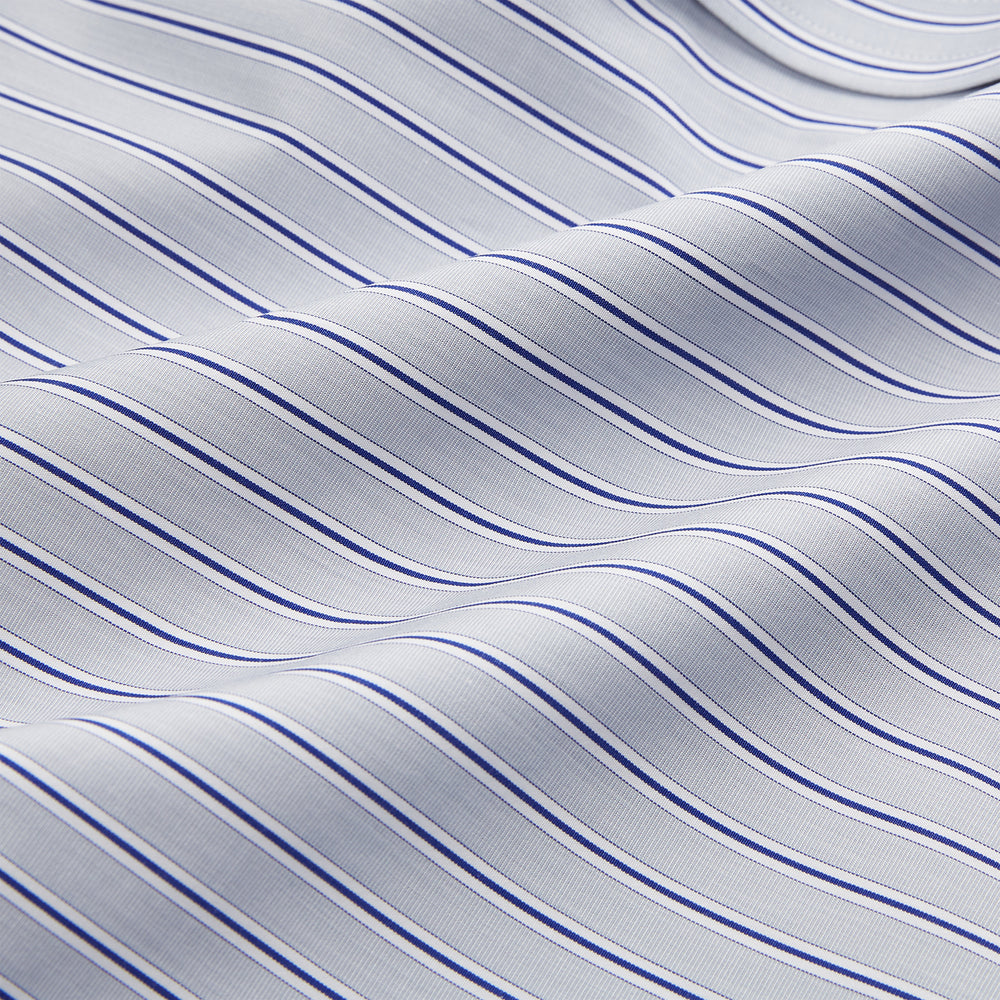Navy & Blue Stripe Weekend Fit Shirt with Derby Collar and Single Button Cuffs