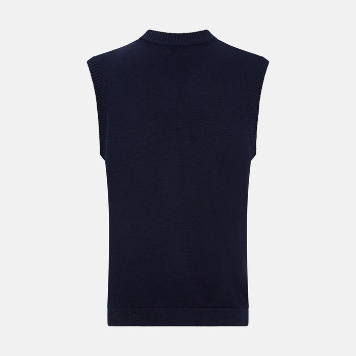 Navy Fine Merino V-Neck Vest Image 2