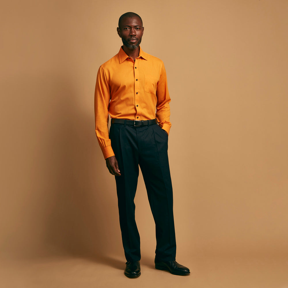 Orange Weekend Fit Cotton & Wool Shirt with Derby Collar and 1 Button Turnbull & Asser UK Orange Weekend Fit Cotton & Wool Shirt with Derby Collar and 1 Button Turnbull & Asser UK