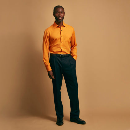 Orange Weekend Fit Cotton & Wool Shirt with Derby Collar and 1 Button Cuffs