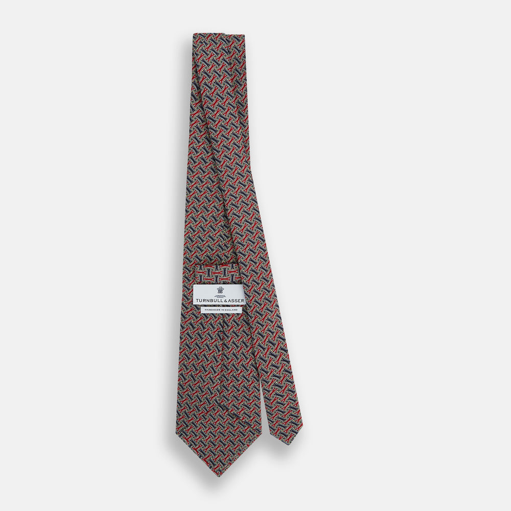 Red and Navy Weave Patterned Silk Tie