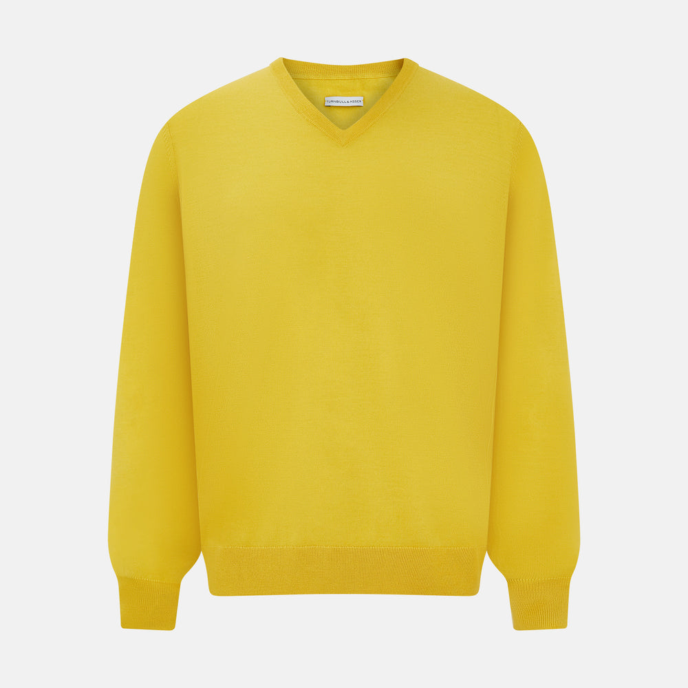 Canary Yellow Fine Merino V-Neck Jumper