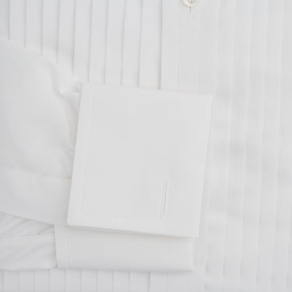 White Pleated Cotton Dress Shirt with T&A Collar and Double Cuffs Image 2