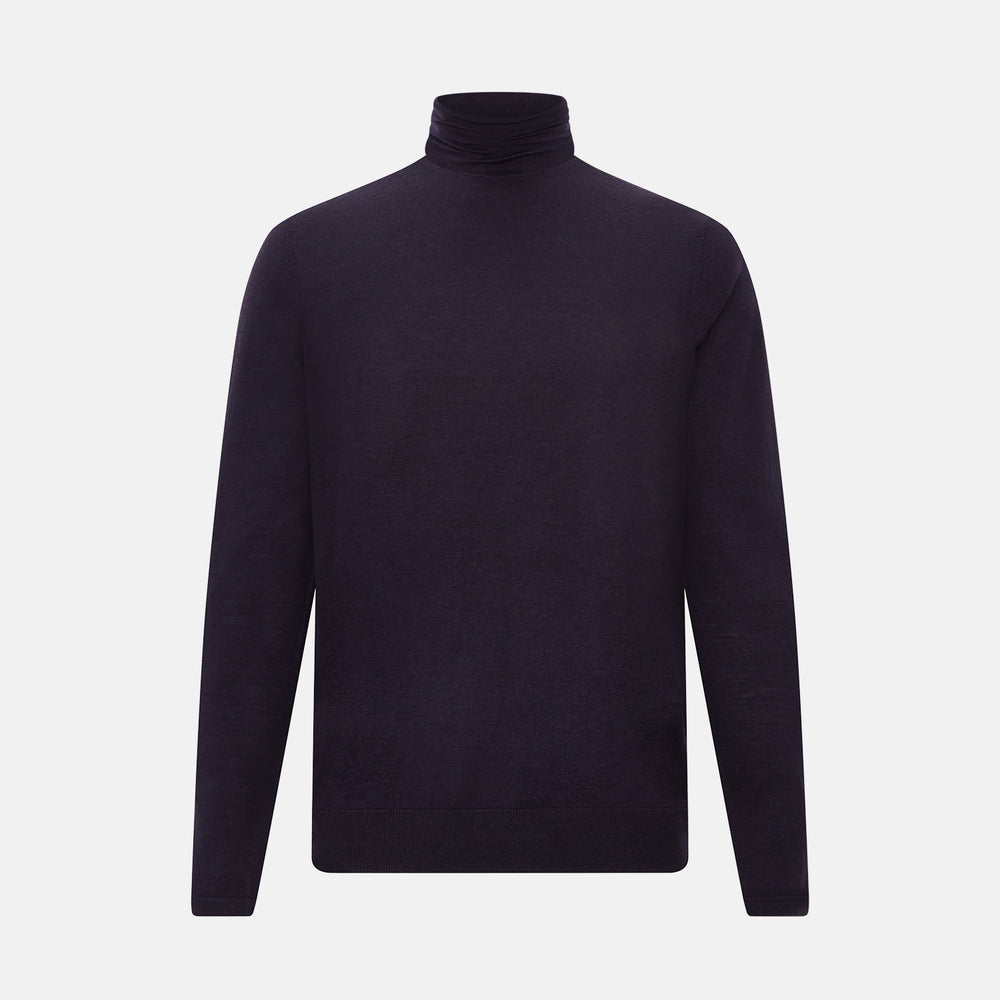 Dark Purple Fine Merino High Neck Jumper