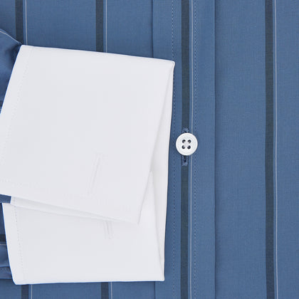 Steel Grey Track Stripe Shirt with Contrast T&A Collar and Cuffs Image 3