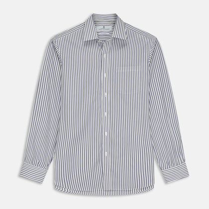 Navy Stripe Weekend Fit Shirt with Derby Collar and 1-Button Cuffs