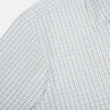 View 6 of product The Turnbull & Asser Turquoise and Red Ticking Stripe Windsor Shirt, featuring a classic collar and buttoned cuffs, is displayed flat against a white background.