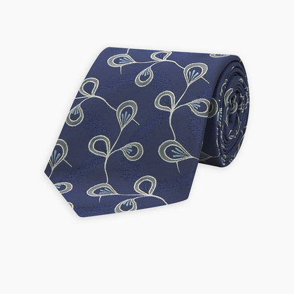 Navy Jacquard Silk Floral Tie Image 4