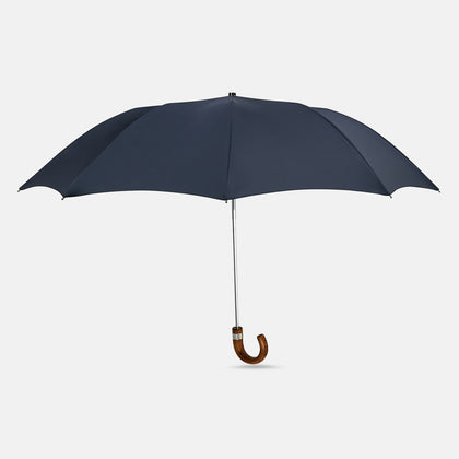 Navy Telescopic Umbrella with Brown Maple Crook Handle