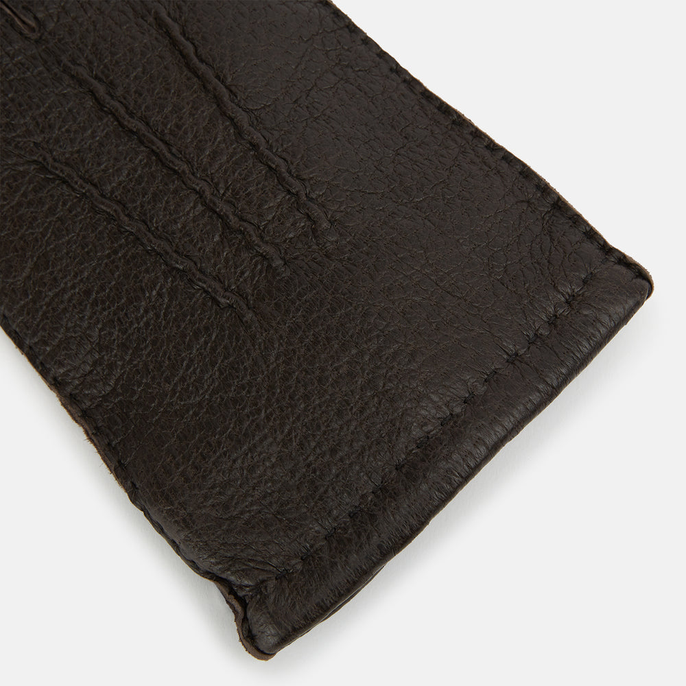 Dark Chocolate Cashmere-Lined Peccary Leather Gloves