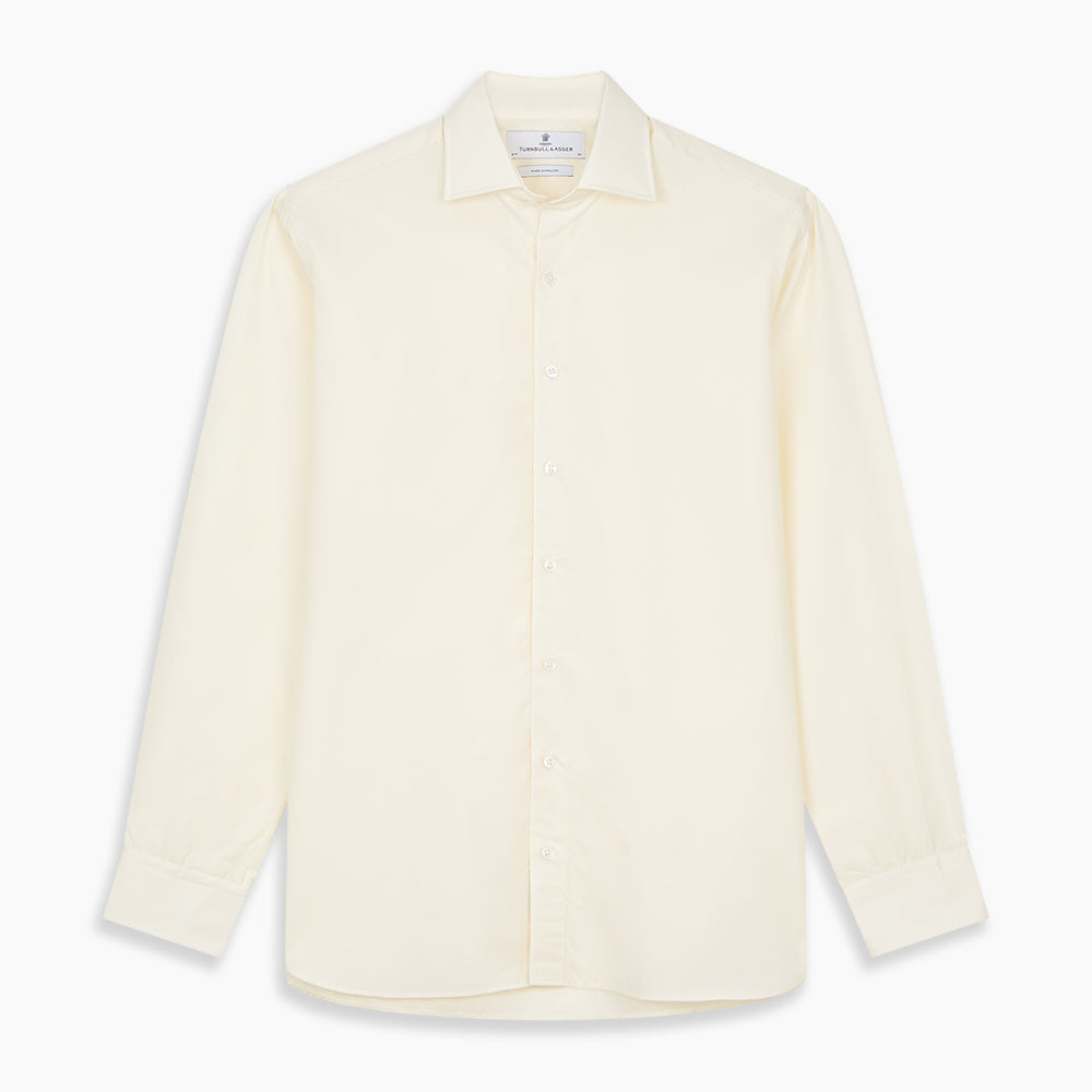 The Turnbull & Asser Tailored Fit Cream Cotton Shirt features a Kent collar and 3-button cuffs, shown against a plain white background.