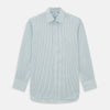 View 1 of product The Turnbull & Asser Green and Burgundy Pinstripe Mayfair Shirt, a long-sleeved, button-down with a classic collar, is ideal for formal wear and shown flat on a white background.