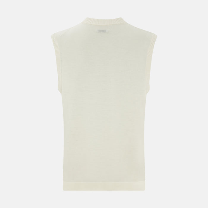 Cream Fine Merino V-Neck Vest Image 2