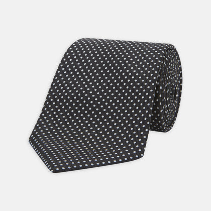 Black and White Spot Printed Silk Tie
