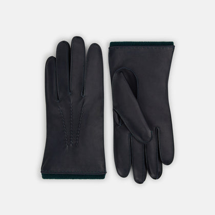 Navy/Forest Green Cashmere-Lined Hairsheep Leather Gloves