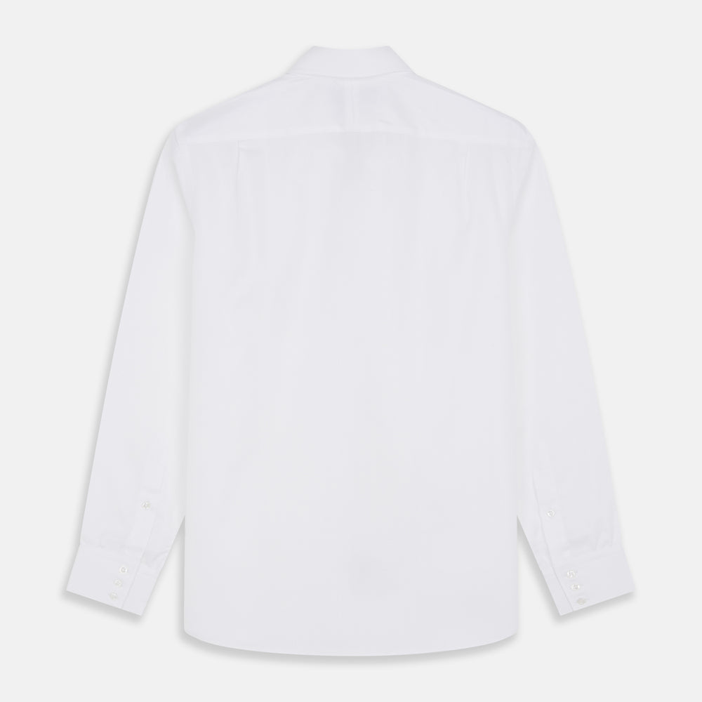 White Herringbone Tailored Fit Shirt With Kent Collar