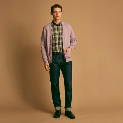 Green & Purple Check Weekend Fit Linen Shirt with Dorset Collar and 1 Button Cuffs Image 6