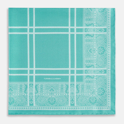Turquoise Paisley Bandana Patterned Silk Pocket Square Image 2