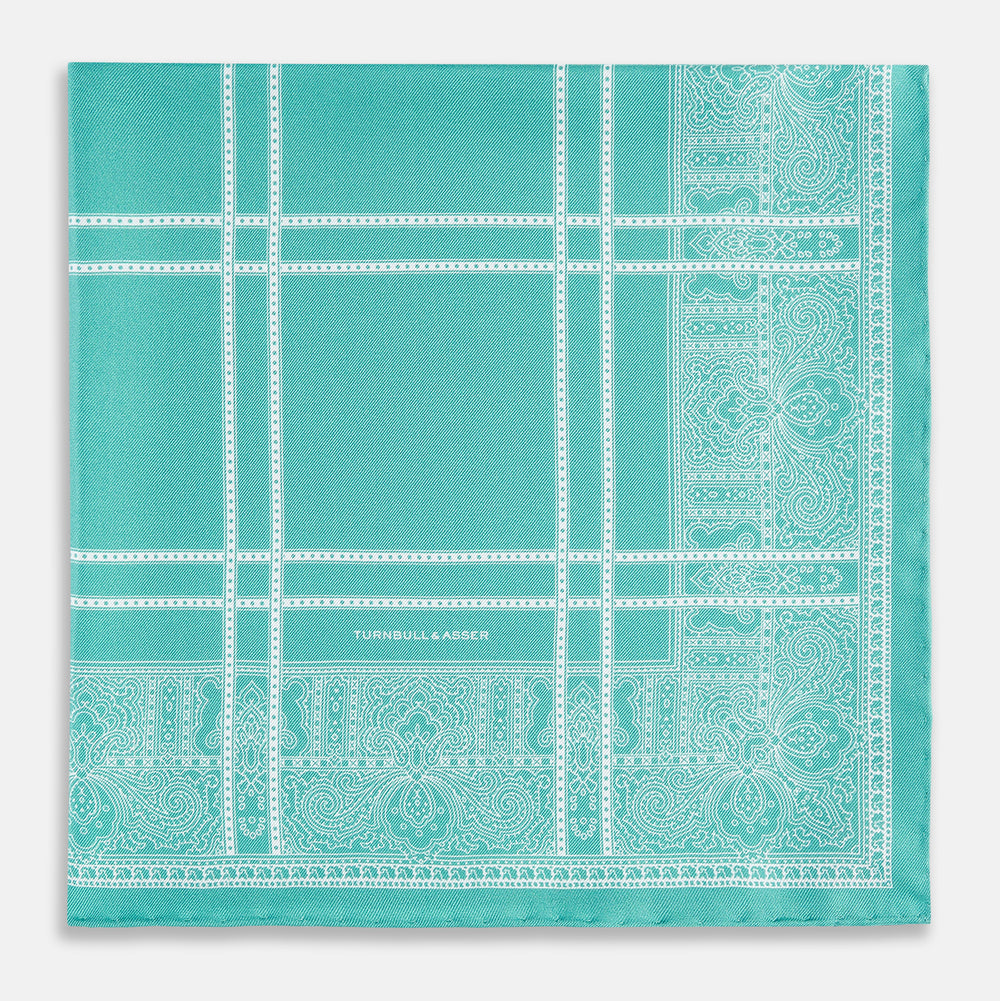 Turquoise Paisley Bandana Patterned Silk Pocket Square