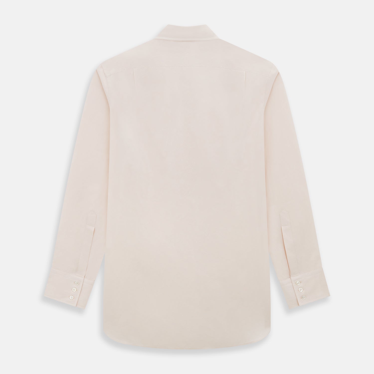 View 3 of product A plain, long-sleeve Pale Pink Mayfair Shirt by Turnbull & Asser with a T&A collar and buttoned cuffs, laid flat on a white background.