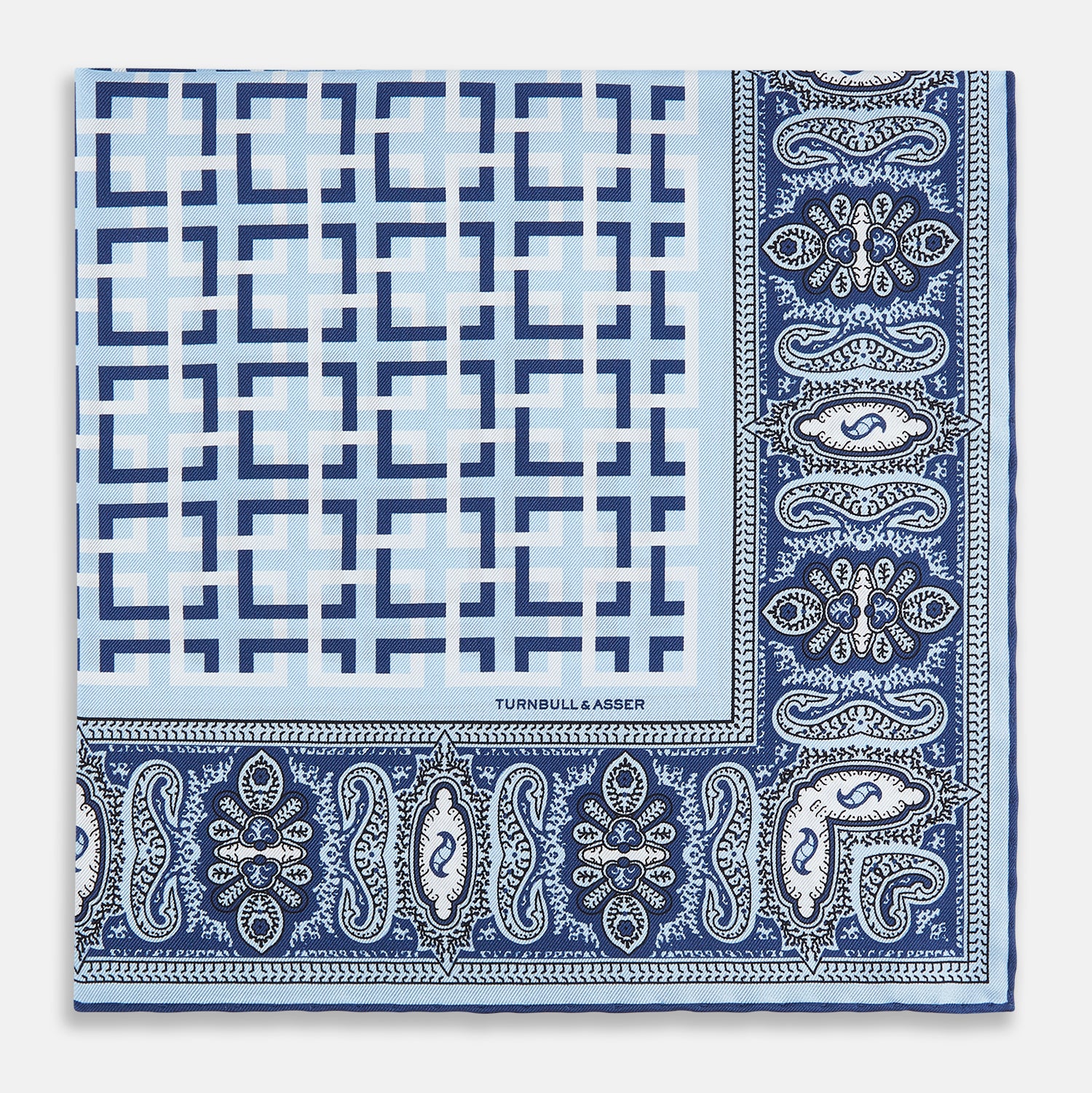 Image 8 of product Blue Square-Patterned and Paisley Patterned Silk Pocket Square
