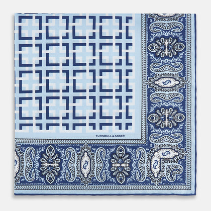 Blue Square-Patterned and Paisley Patterned Silk Pocket Square Image 7