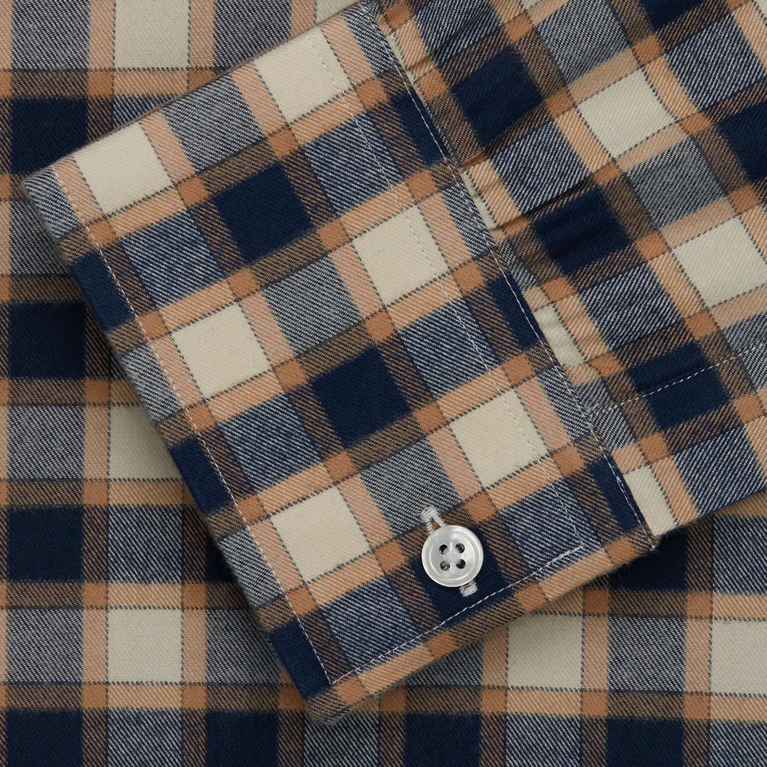 View 5 of product The Turnbull & Asser Blue Multi Check Weekend Fit Shirt features a Derby collar and 1-button cuffs, perfect for winter layering, shown here on a plain white background.
