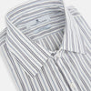 View 2 of product The Turnbull & Asser Navy and Light Blue Multi Track Stripe Westminster Shirt, featuring a button-up design with long sleeves and a signature collar, is displayed flat to highlight its expert British craftsmanship.