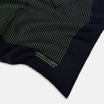 Navy and Melon Green Stripe Silk Pocket Square