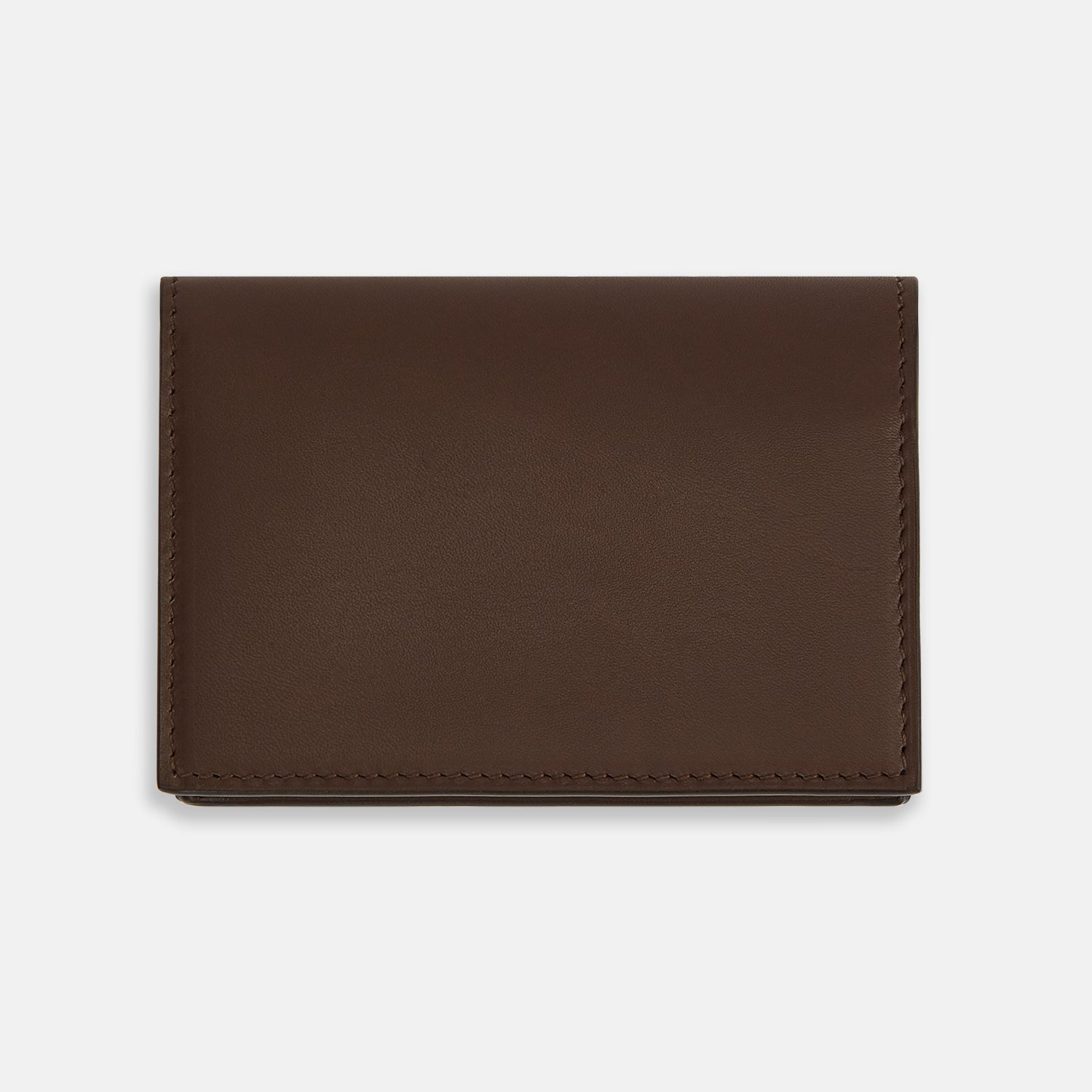 Image 3 of product The Dark Brown Leather Bi-Fold Card Holder by Turnbull & Asser features neat edge stitching and the brand's name embossed in white on the front.
