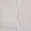 View 4 of product The Red with Multicoloured Music Stripe Mayfair Shirt by Turnbull & Asser is a long-sleeve, button-up shirt with a collar, featuring vibrant multicoloured stripes, inspired by classic British design, neatly laid flat on a plain background.