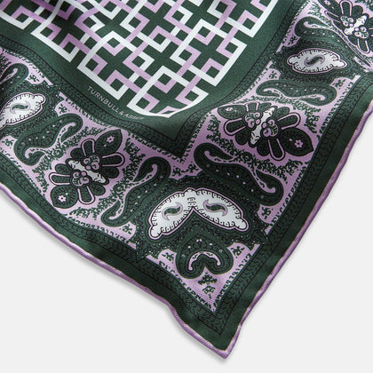 Forest Green Square-Patterned and Paisley Patterned Silk Pocket Square Image 6