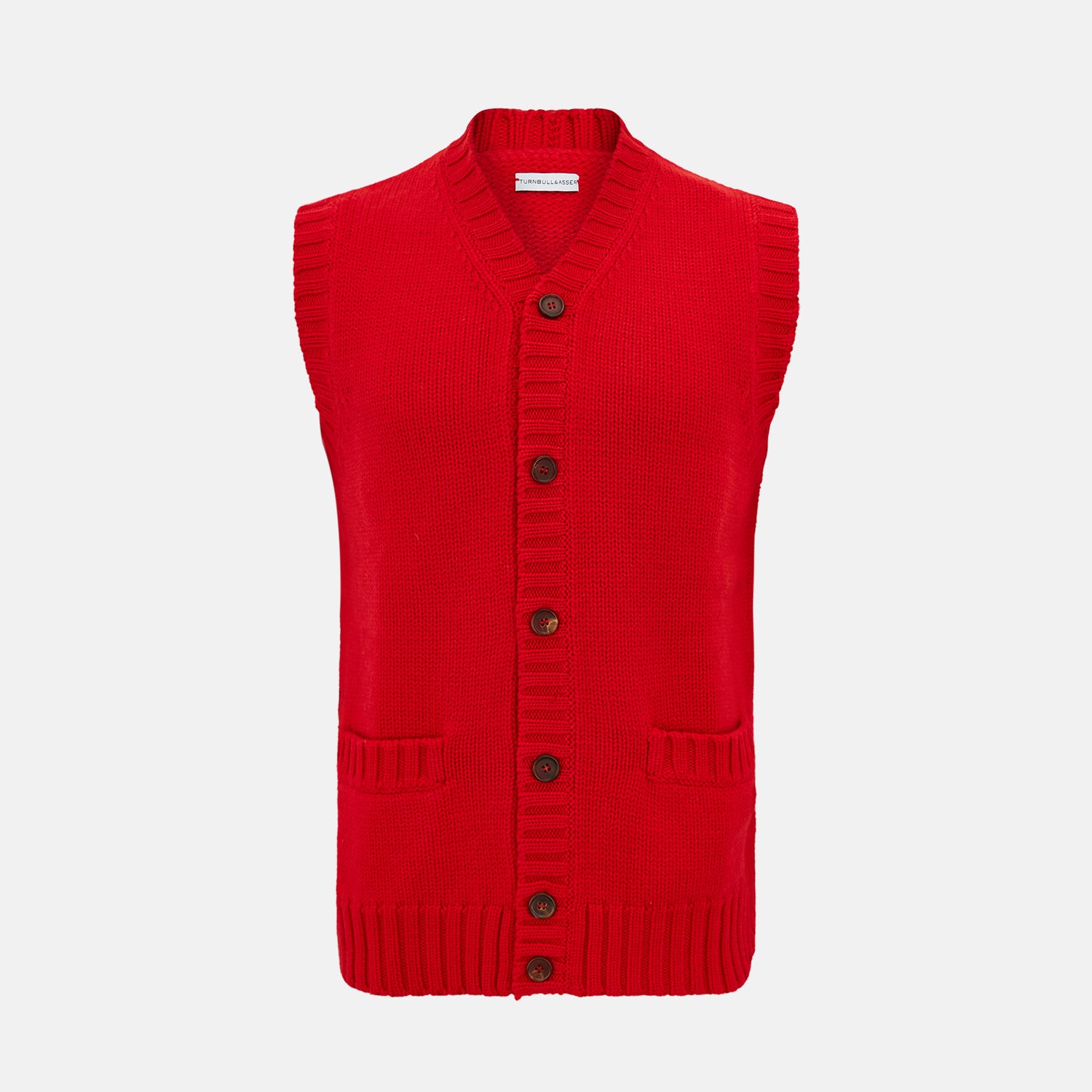 Red Merino V-Neck Sleeveless Cardigan