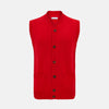 Red Merino V-Neck Sleeveless Cardigan