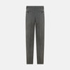 View 3 of product The Grey Multi Pinstripe Morning Dress Trousers by Turnbull & Asser feature a tailored fit, vertical black pinstripes, and a flat front design—ideal for formal wear. Shown against a plain white background.