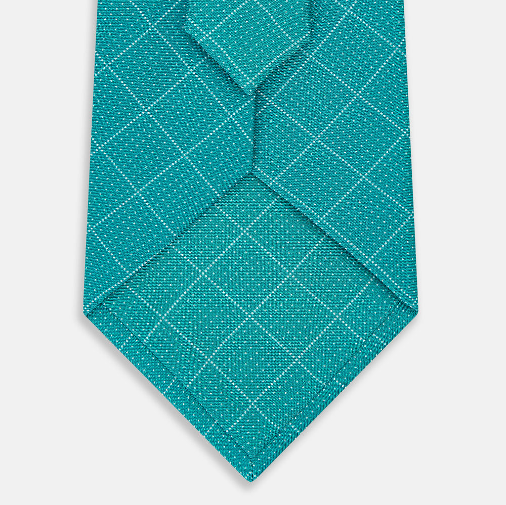 Turquoise Dotted Check Pattern Printed Silk Tie