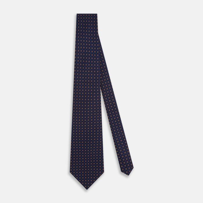 Navy and Brown Circle Silk Tie Image 1