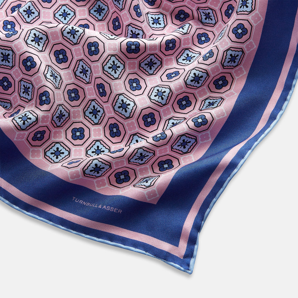 Light Pink Floral Tile Silk Pocket Square