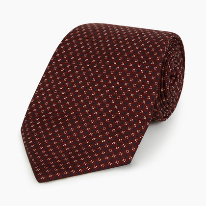 Burgundy Geometric Motif Silk Tie Image 4