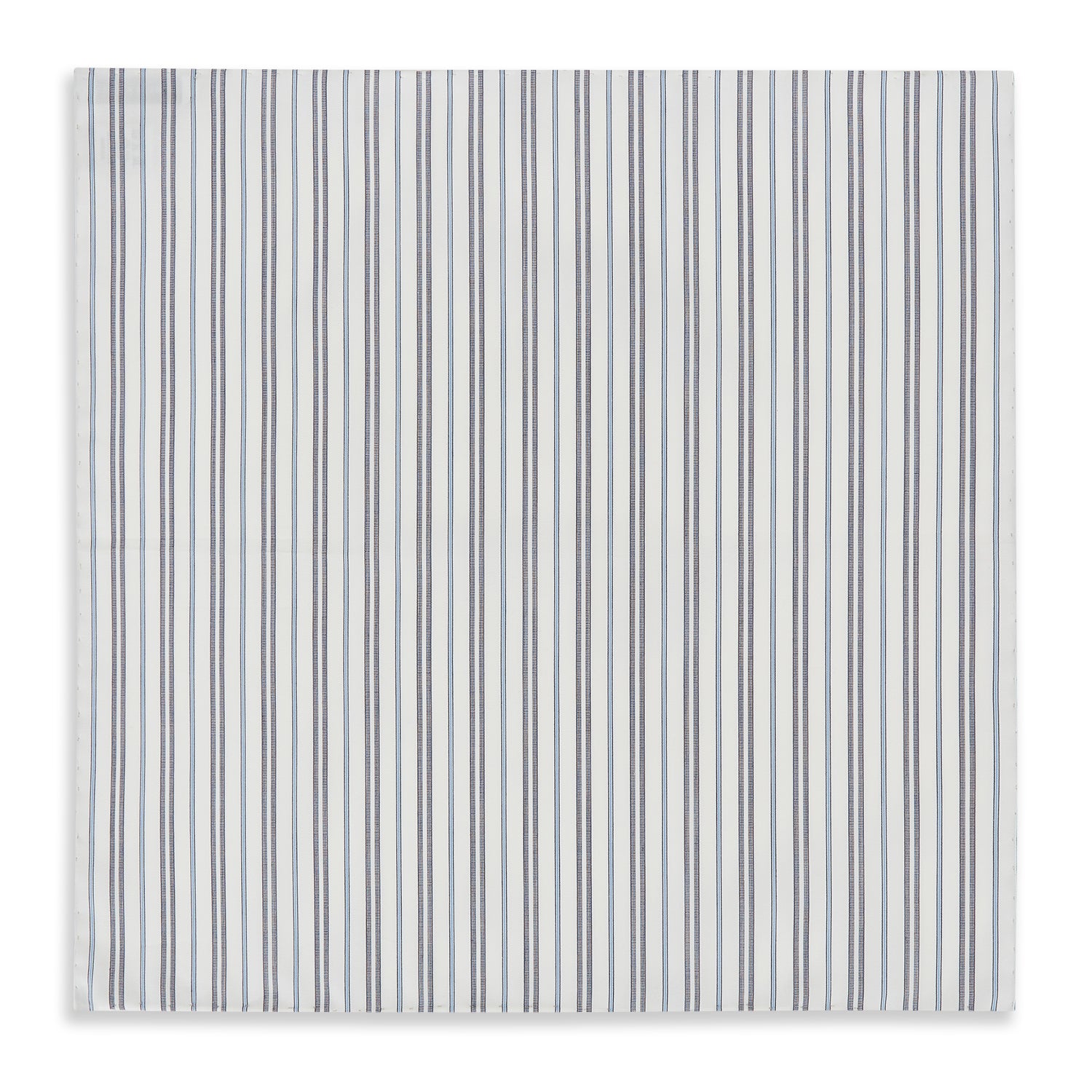 Image 3 of product The Turnbull & Asser Navy and Light Blue Track Stripe Hand-Rolled Handkerchief features vertical stripes in blue, black, and gray on white with hand-rolled edges, expertly crafted in England.