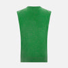 View 3 of product The Turnbull & Asser Fern Green V-neck Sleeveless Vest features a ribbed hem and is perfect for elegant ensembles, presented against a plain white background.
