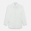 View 1 of product The Turnbull & Asser Plain White Windsor Shirt features a Turnbull open collar, 3-button cuffs, and relaxed fit—exemplifying British craftsmanship. Displayed on a white background.
